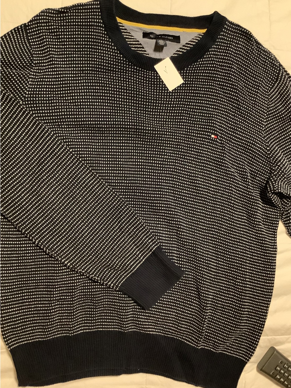 Tommy Hilfiger Men’s Navy & White Crewneck Knit Sweater